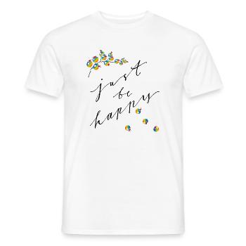 just be happy - Men's T-Shirt - white - Front - AI Model Male 178 dark (178cm)