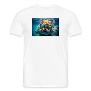 Hector die Schwimmkatze mit Taucherbrille - Männer T-Shirt - Weiß - Vorne - AI Model Male 178 dark (178cm)