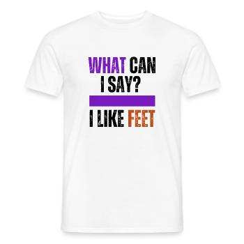 Welche Füße: Fettes Lila-Orange-Typografie - Männer T-Shirt - Weiß - Vorne - AI Model Male 178 dark (178cm)