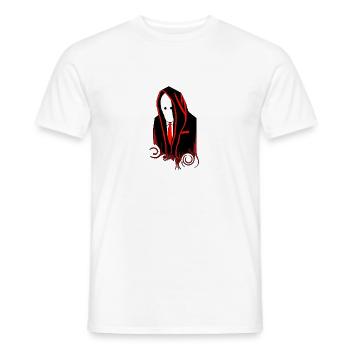 Rote Silhouette im Maskenanzug – Verschwörung 03 - Männer T-Shirt - Weiß - Vorne - AI Model Male 178 dark (178cm)