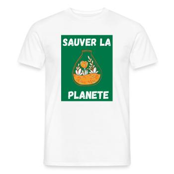 JOUR DE LA TERRE,ECOLOGIE,PLANETE,ENVIRONNEMENT - T-shirt homme - blanc - Devant - AI Model Male 178 dark (178cm)