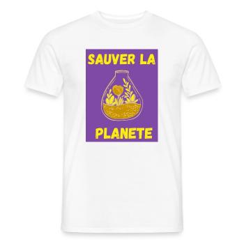 JOUR DE LA TERRE,ECOLOGIE,PLANETE,ENVIRONNEMENT - T-shirt homme - blanc - Devant - AI Model Male 178 dark (178cm)