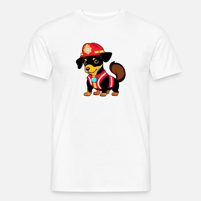 Dackel als Feuerwehrmann - Männer T-Shirt - Weiß