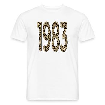 Number 1983 - Leopard Print - Birthday - Men's T-Shirt - white - Front - AI Model Male 178 dark (178cm)