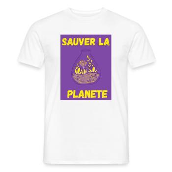 PLANETE. JOUR DE LA TERRE. ECOLOGIE. PLANETE. BIO - T-shirt homme - blanc - Devant - AI Model Male 178 dark (178cm)