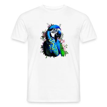 Blue macaw parrot on floral background - Men's T-Shirt - white - Front - AI Model Male 178 dark (178cm)