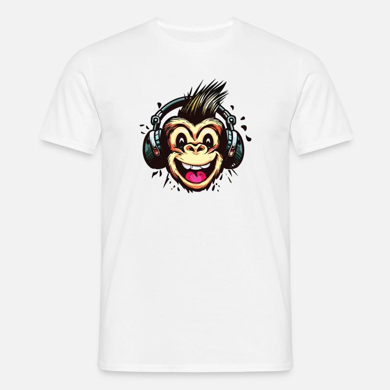 Lustiger Affe mit Kopfhörern - Männer T-Shirt - Weiß