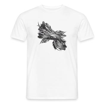 artistic filigree motif made of ribbons and feathers - Men's T-Shirt - white - Front - AI Model Male 178 dark (178cm)