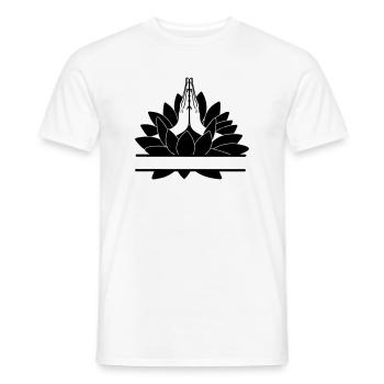 text bar namaste two hands from lotus - Men's T-Shirt - white - Front - AI Model Male 178 dark (178cm)