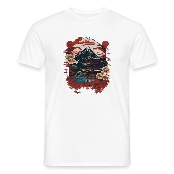 Japanese Temples Mountain Landscape Vintage - Men's T-Shirt - white - Front - AI Model Male 178 dark (178cm)