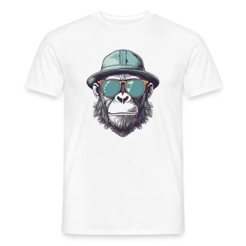 Singe cool avec lunettes de soleil et chapeau - T-shirt homme - blanc - Devant - AI Model Male 178 dark (178cm)