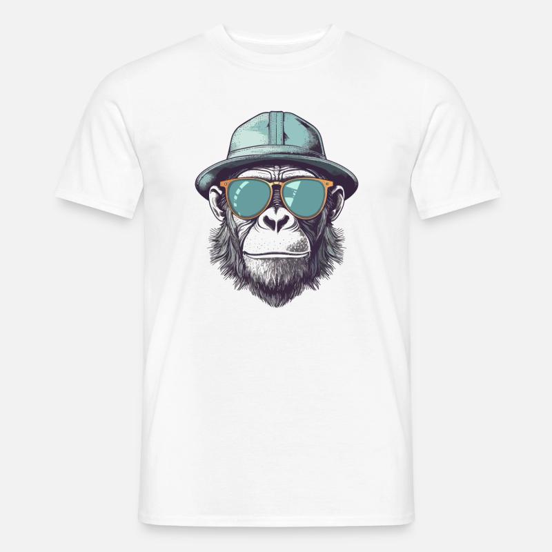 Cooler Affe mit Sonnenbrille und Hut - Männer T-Shirt - Weiß