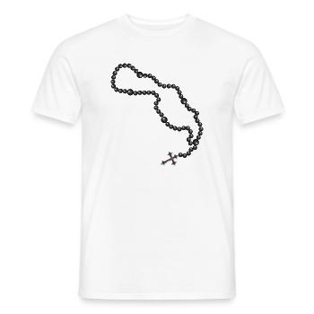 Dessin du chapelet avec croix et perles noires - T-shirt homme - blanc - Devant - AI Model Male 178 dark (178cm)