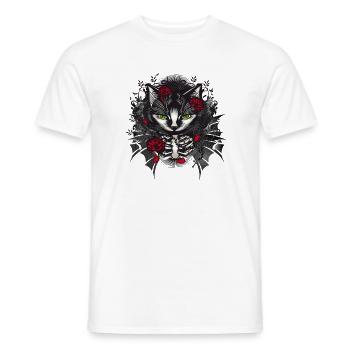 dunkles Gothic Katzen Porträt mit roten Rosen - Männer T-Shirt - Weiß - Vorne - AI Model Male 178 dark (178cm)
