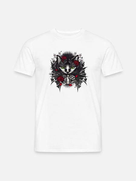 dunkles Gothic Katzen Porträt mit roten Rosen - Männer T-Shirt - Weiß