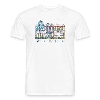 Werne, colorful row of houses on the market, district of Unna, North Rhine-Westphalia - Men's T-Shirt - white - Front - AI Model Male 178 dark (178cm)