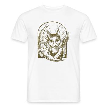 Chat céleste et lune ailée - T-shirt homme - blanc - Devant - AI Model Male 178 dark (178cm)