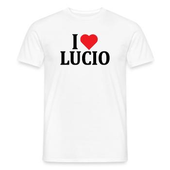 t-shirt J’aime Lucio idée cadeau t-shirt - T-shirt homme - blanc - Devant - AI Model Male 178 dark (178cm)