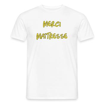 MAÎTRESSE. MERCI. MERCI MAÎTRESSE - T-shirt homme - blanc - Devant - AI Model Male 178 dark (178cm)