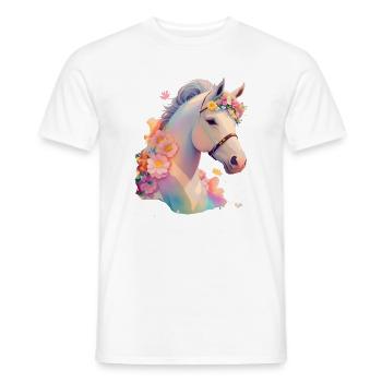 Cheval fleur - T-shirt homme - blanc - Devant - AI Model Male 178 dark (178cm)