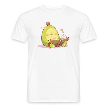 Avocado Reading Hero – Cuddling Book Time - Men's T-Shirt - white - Front - AI Model Male 178 dark (178cm)
