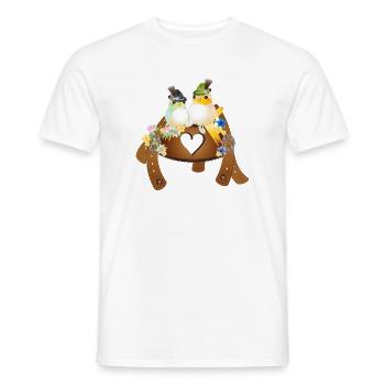 Motif de costume traditionnel amusant - Oiseaux avec chapeau de costumes traditionnels - T-shirt homme - blanc - Devant - AI Model Male 178 dark (178cm)