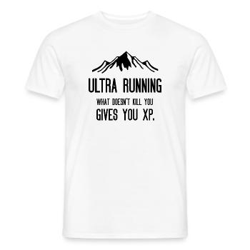 Ultra Running - Ce qui ne vous tue pas vous donne de l’XP - T-shirt homme - blanc - Devant - AI Model Male 178 dark (178cm)