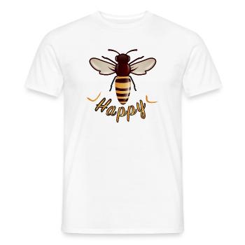 gelber Happy Schriftzug mit stilisierte Biene - Männer T-Shirt - Weiß - Vorne - AI Model Male 178 dark (178cm)