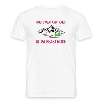 Ultra Running - Boue, sueur et sentiers - T-shirt homme - blanc - Devant - AI Model Male 178 dark (178cm)
