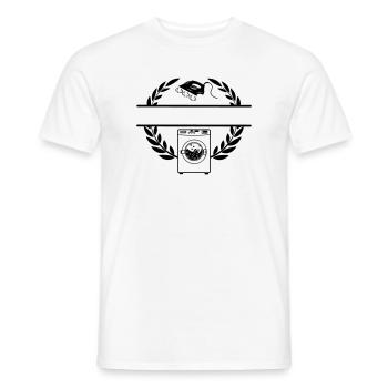 Washing machine in laurel wreath - Men's T-Shirt - white - Front - AI Model Male 178 dark (178cm)