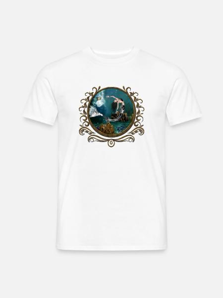 Wunderbare Steampunk-Meerjungfrau in der Tiefsee - Männer T-Shirt - Weiß