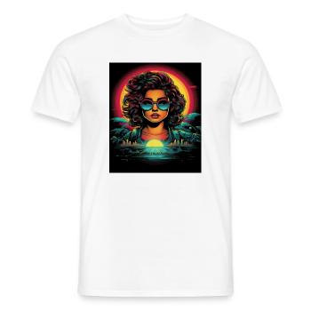 Neon Retro Woman Portrait with Sunset - Men's T-Shirt - white - Front - AI Model Male 178 dark (178cm)