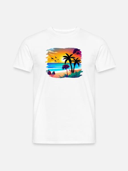 Sommer Sonnenuntergang Strand Aquarell - Männer T-Shirt - Weiß