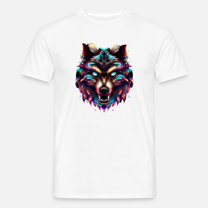 Wolfskopf Synthwave Wolf - Männer T-Shirt - Weiß