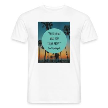 Motivational Quote with Sunset and Palm Trees - Men's T-Shirt - white - Front - AI Model Male 178 dark (178cm)