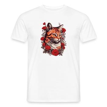 Tiger Cat with Rose Frame, Cat Red Cute Roses - Men's T-Shirt - white - Front - AI Model Male 178 dark (178cm)