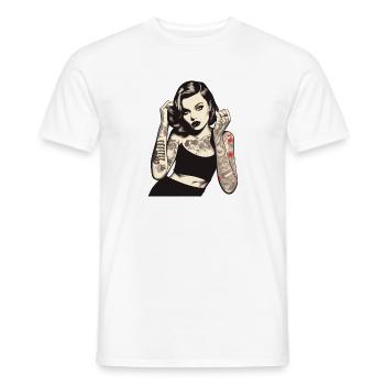 Conception audacieuse de portrait de femme encrée - T-shirt homme - blanc - Devant - AI Model Male 178 dark (178cm)