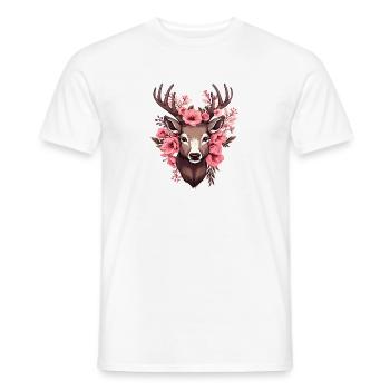 Chevreuil avec des fleurs Costumes Tête de cerf Tête de cerf - T-shirt homme - blanc - Devant - AI Model Male 178 dark (178cm)