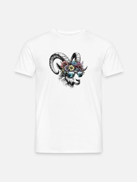 Steinbock Sonnenbrille Blumen Alpen Sternzeichen - Männer T-Shirt - Weiß
