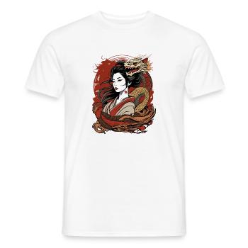 Geisha Asiatique et Dragon Chinois - T-shirt homme - blanc - Devant - AI Model Male 178 dark (178cm)
