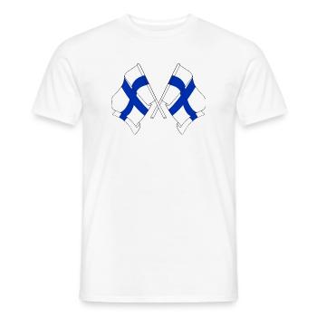 Two flags of Finland crossed - Men's T-Shirt - white - Front - AI Model Male 178 dark (178cm)