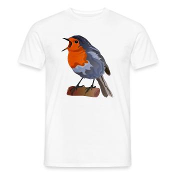 Robin Bird Illustration on Textile - Men's T-Shirt - white - Front - AI Model Male 178 dark (178cm)