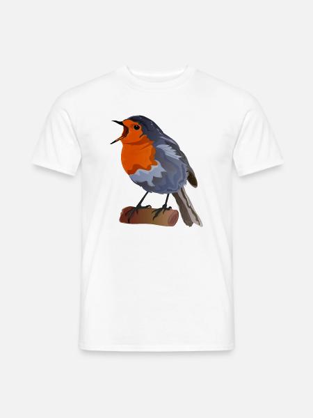 Roodborst Vogel Illustratie op Textiel - T-shirt herr - vit