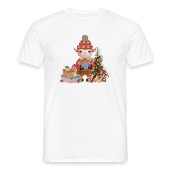 Adorable lutin de Noël mignon avec des cadeaux - T-shirt homme - blanc - Devant - AI Model Male 178 dark (178cm)