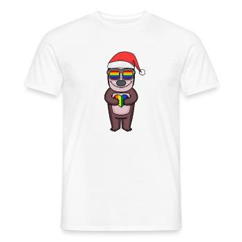 Sloth Christmas Rainbow Colorful - Men's T-Shirt - white - Front - AI Model Male 178 dark (178cm)