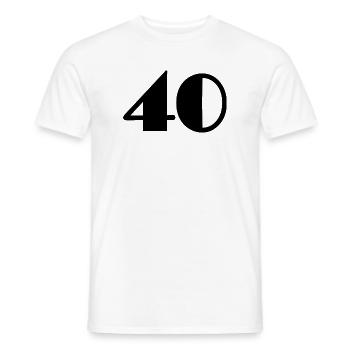 40. 40 JAAR. 40-jarig jubileum. 40-JARIG JUBILEUM. - Heren T-shirt - wit - Voor - AI Model Male 178 dark (178cm)