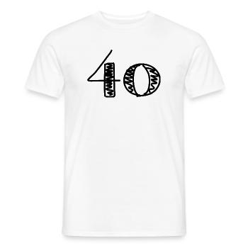 40. 40 JAAR. 40-jarig jubileum. 40-JARIG JUBILEUM. - Heren T-shirt - wit - Voor - AI Model Male 178 dark (178cm)