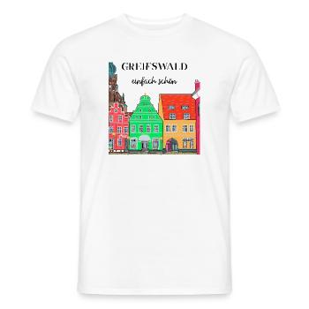 Greifswald Einfach schön, Fassaden am Fischmarkt - Männer T-Shirt - Weiß - Vorne - AI Model Male 178 dark (178cm)