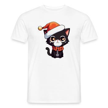 Kawaii Cat with Santa Hat Cute Kitten - Men's T-Shirt - white - Front - AI Model Male 178 dark (178cm)