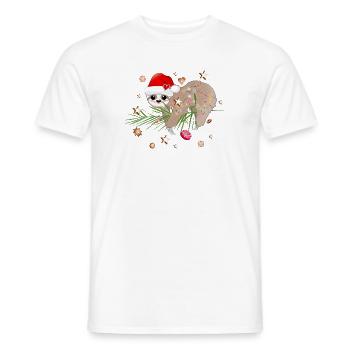 funny sloth with fir branch for christmas - Men's T-Shirt - white - Front - AI Model Male 178 dark (178cm)